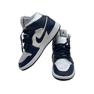 Nike Air Jordan 1 Mid Shoes Mens Size 8 Football Grey/ Midnight Navy FZ8777-044
